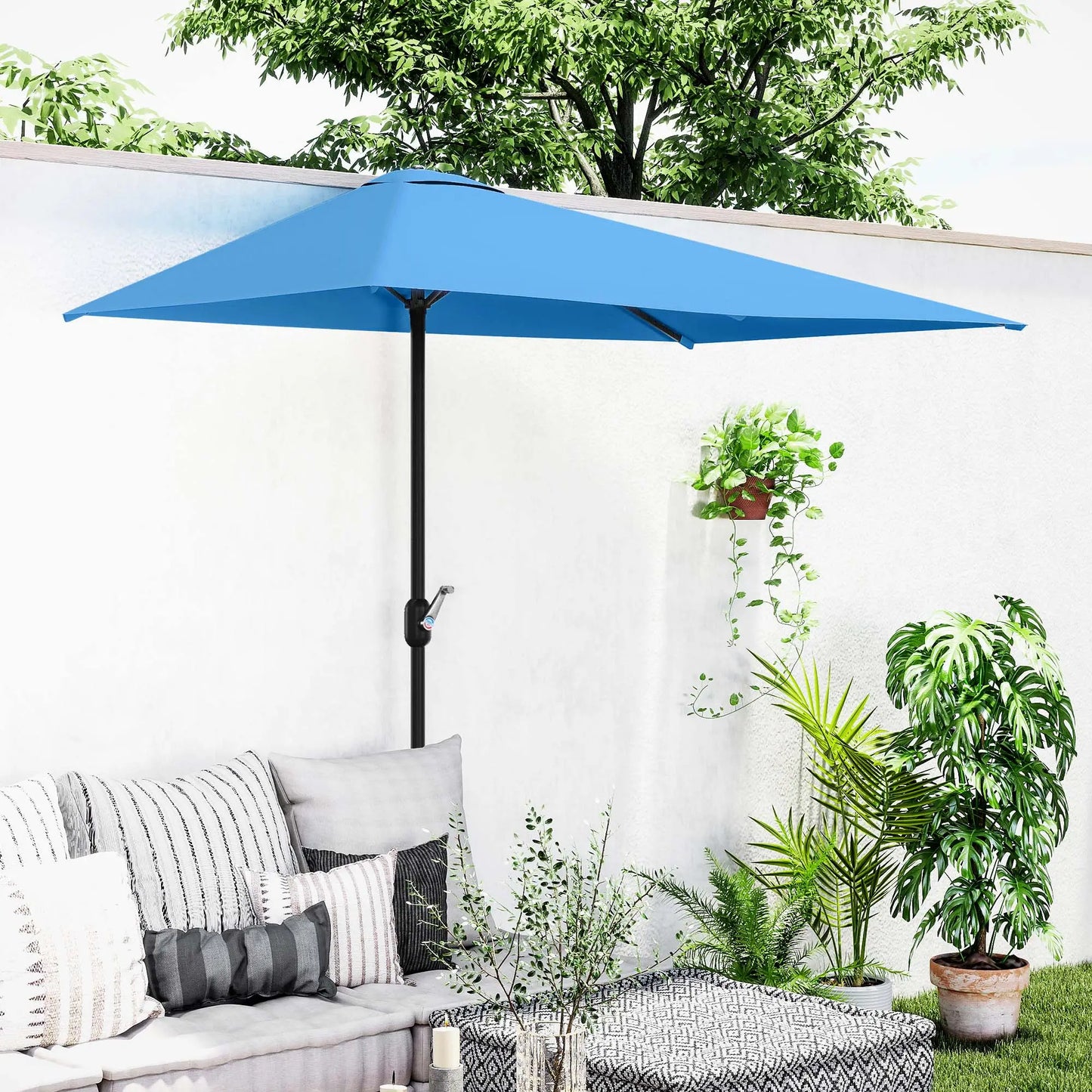 8ft Half Round Umbrella, Patio Garden Sun Shade, 5 Ribs Half Round Umbrellas at Gallery Canada