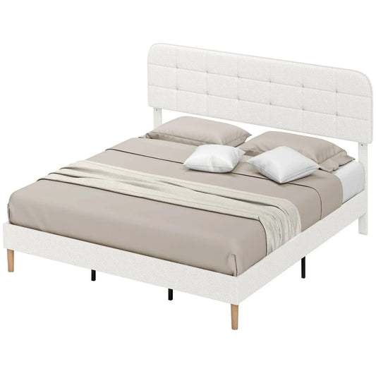 King Size Bed Frame, Adjustable Headboard, Upholstered Platform, White Bed Frames White at Gallery Canada