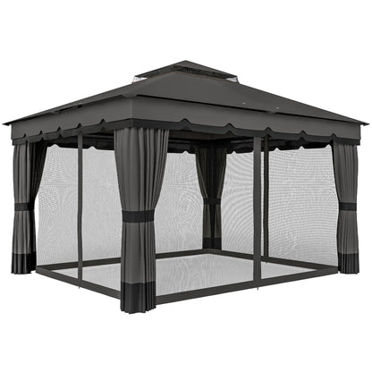 10' x 12' Double Roof Patio Gazebo Canopy With Netting, Curtains Gazebos at Gallery Canada