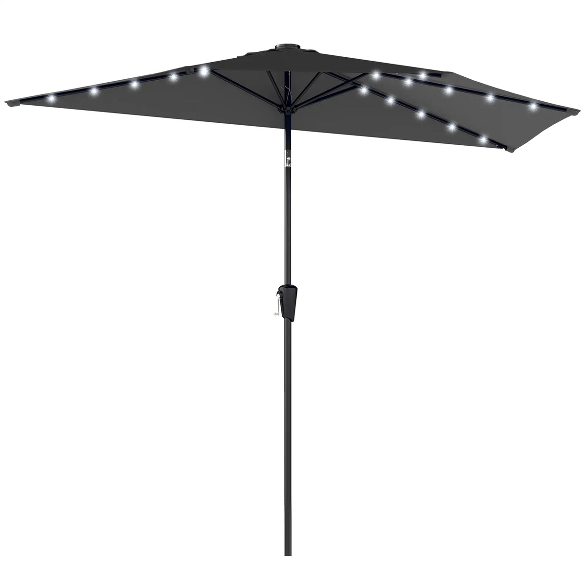 Half Outdoor Patio Umbrella, Solar LED Lights, Crank, 105.1" x 53.5", Black Half Round Umbrellas Black, Dark Grey at Gallery Canada