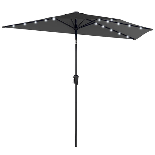 Half Outdoor Patio Umbrella, Solar LED Lights, Crank, 105.1