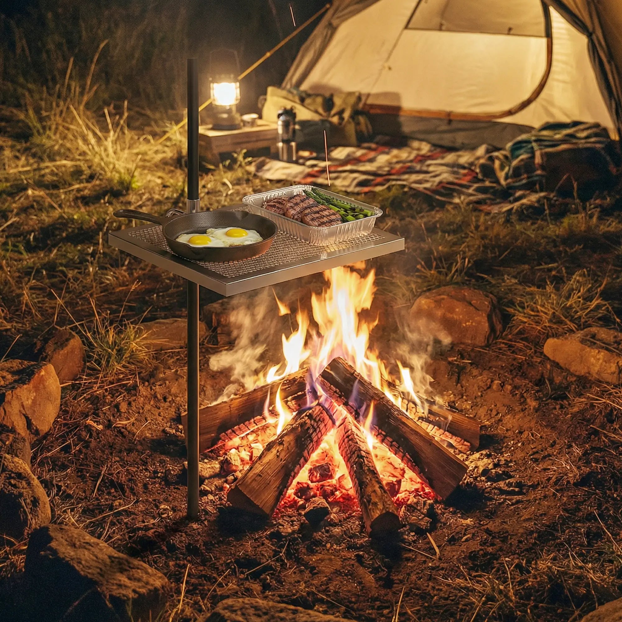 Swivel Campfire Grill, 360 Adjustable Heavy Duty Chrome Steel, Silver Charcoal BBQ Grils at Gallery Canada