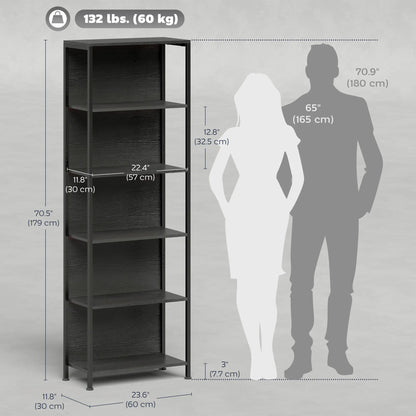 5-Tier Bookshelf With LED Lights, Metal Frame, Black