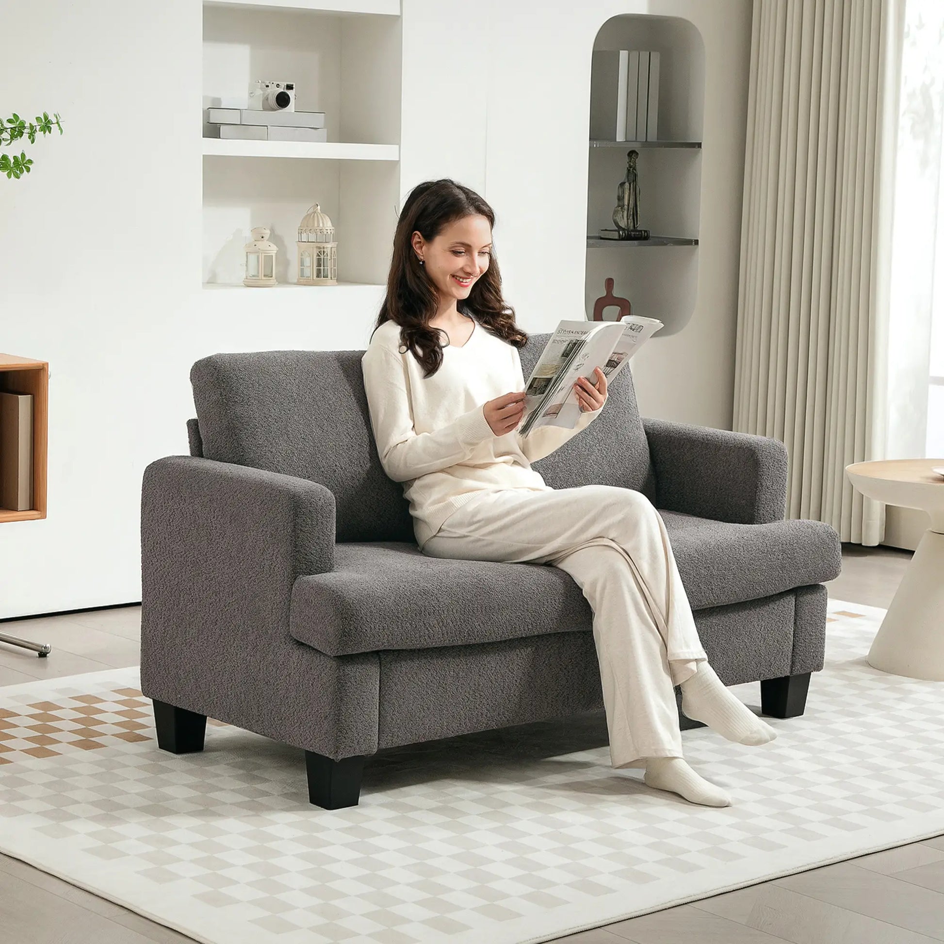 54.3" Loveseat Sofa, 2 Seater, Removable Cushions, Solid Wood Frame, Dark Grey 2-Seater Sofas at Gallery Canada