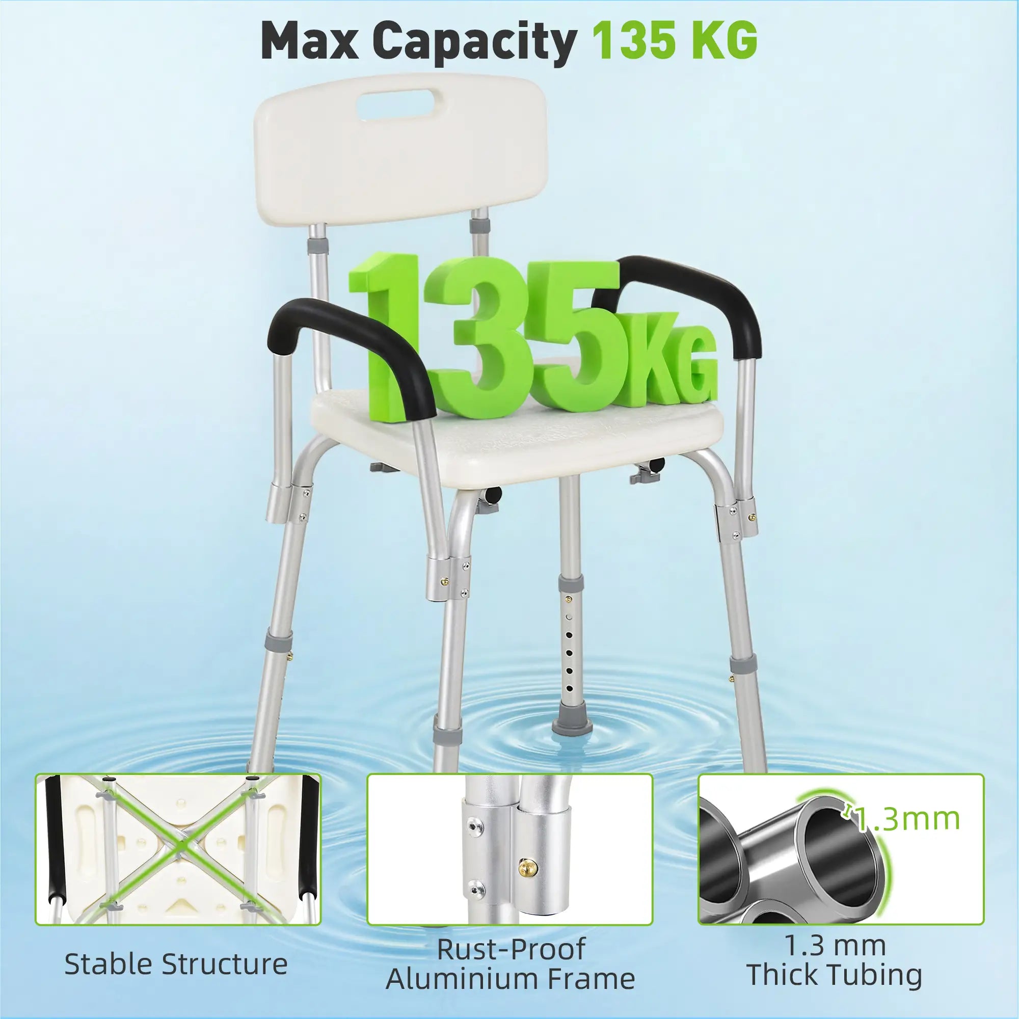 Adjustable Medical Shower Chair with Back, Padded Arms, Non Slip Tub Safety Seat Bath Chairs at Gallery Canada