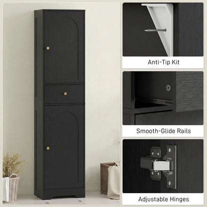 67" Tall Bathroom Cabinet, 2 Doors, Drawer, Adjustable Shelf, Black Wood Grain, Black Freestanding Bathroom Cabinets at Gallery Canada