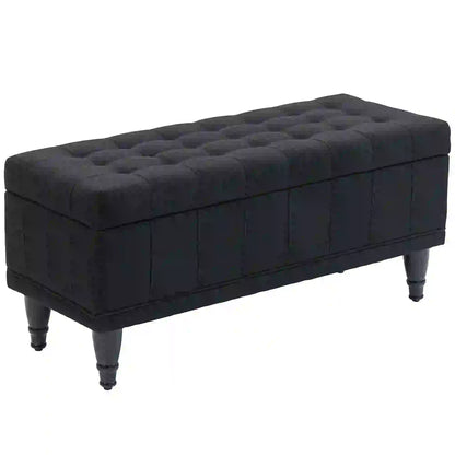 Storage Ottoman, Linen Fabric, Button Tufted, Black Storage Ottomans & Benches Black at Gallery Canada