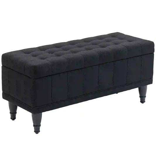Storage Ottoman, Linen Fabric, Button Tufted, Black Storage Ottomans & Benches Black at Gallery Canada