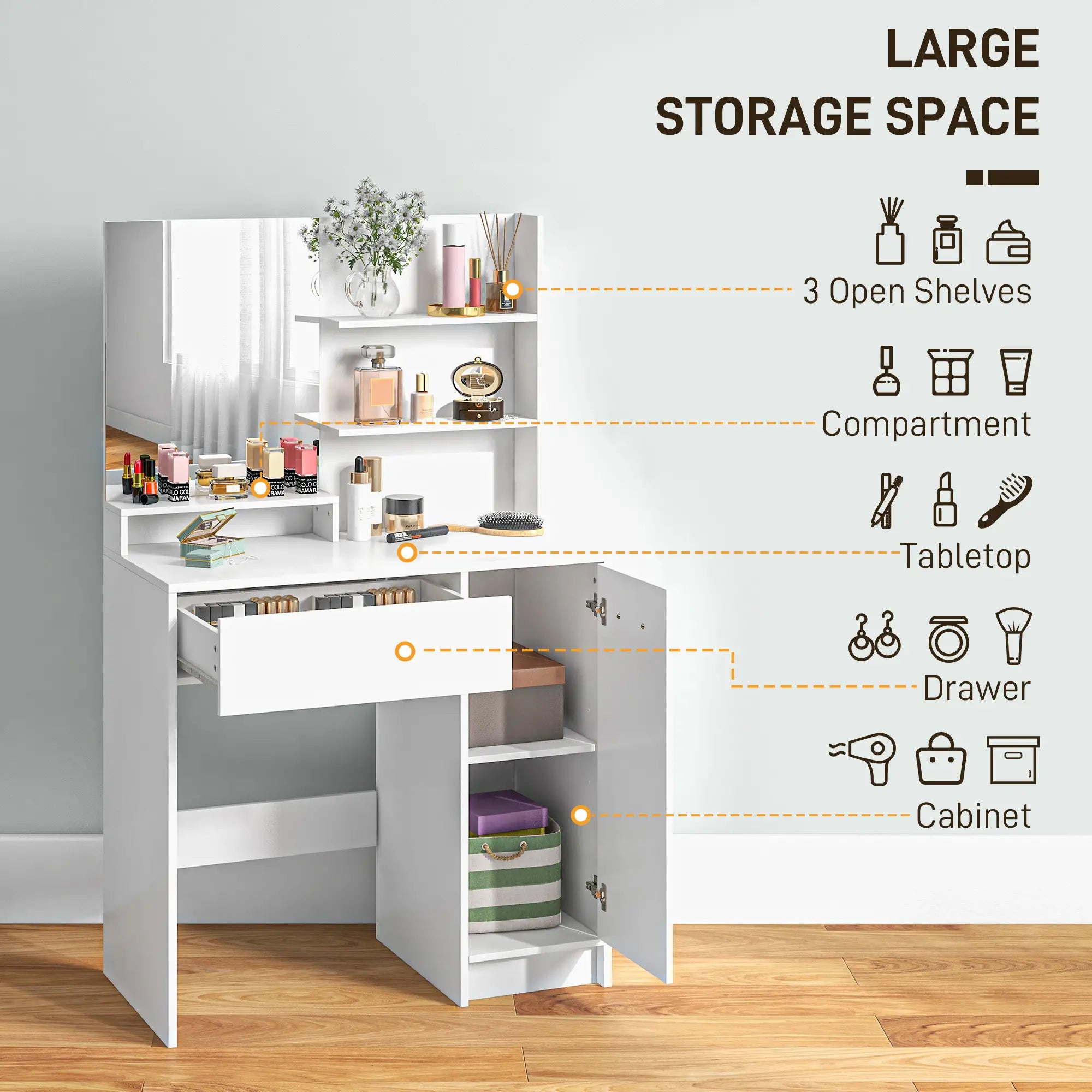 Vanity Set with Mirror, Stool, Storage Drawer, White Dressing & Vanity Tables at Gallery Canada