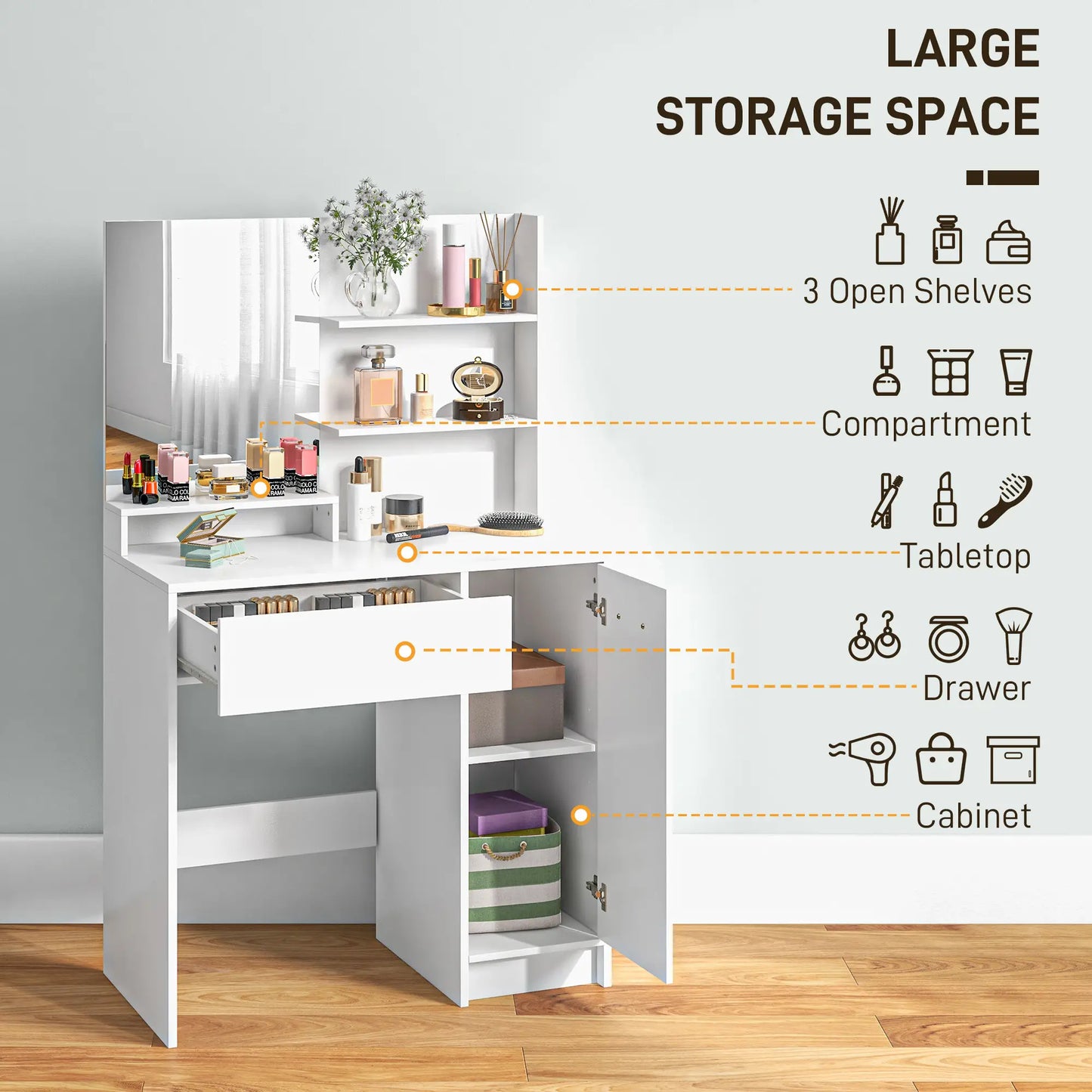 Vanity Set with Mirror, Stool, Storage Drawer, White Dressing & Vanity Tables at Gallery Canada