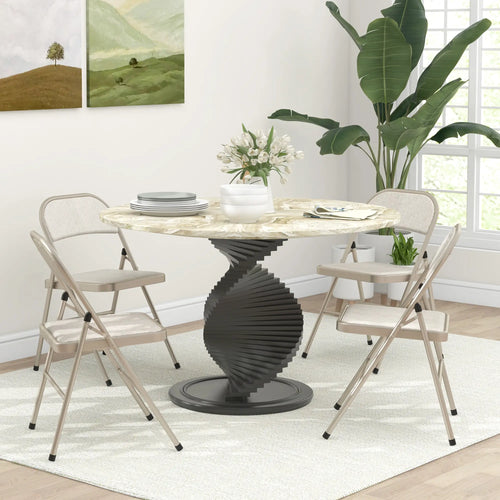 Set of 4 Metal Foldable Chairs, Linen Padded with Cushion Seat, Beige