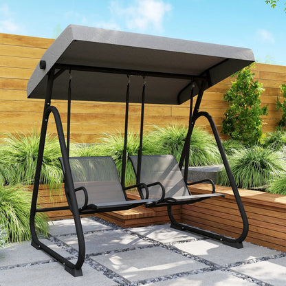 Patio Swing Chair w/Adjustable Canopy Outdoor Porch Swing Glider w/Dual Independent Seats 2-Seat Grey Patio Swings with Stand at Gallery Canada