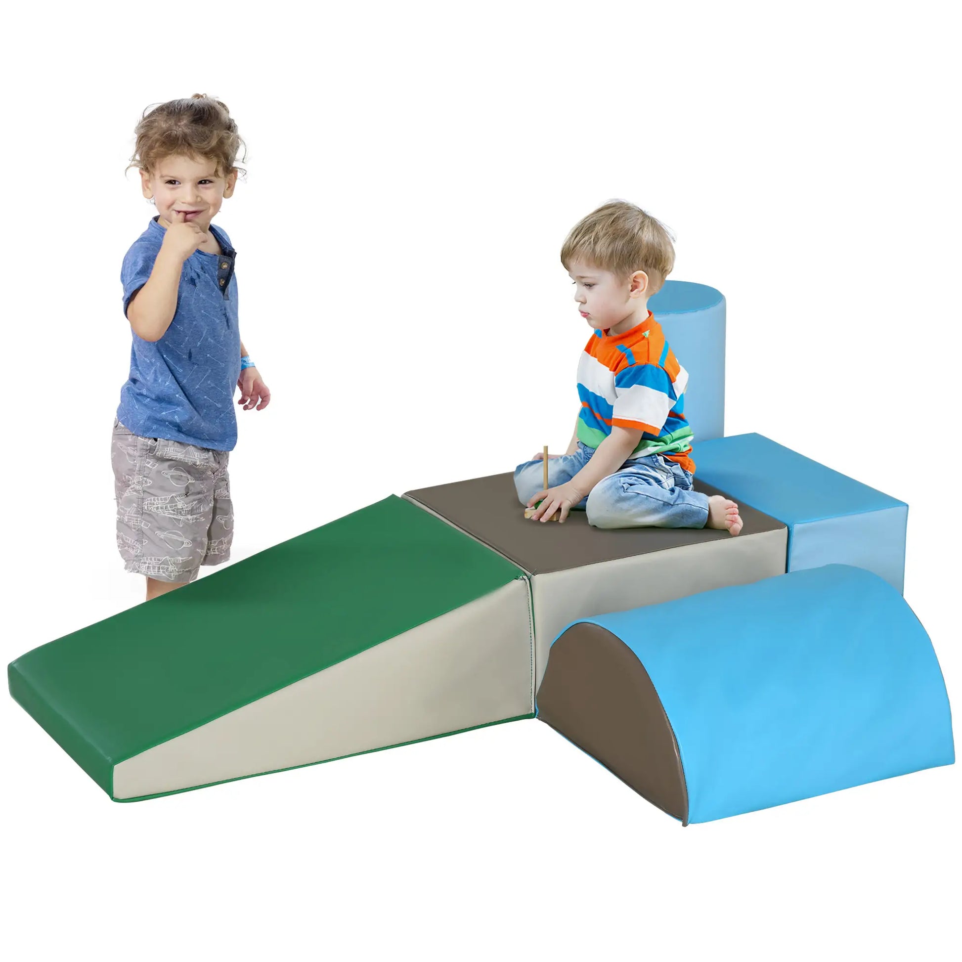 5 Piece Climb and Crawl Activity Playset Soft Safe Foam for Toddler Learning Toy Baby Gym & Playmats Green, Blue, Grey at Gallery Canada