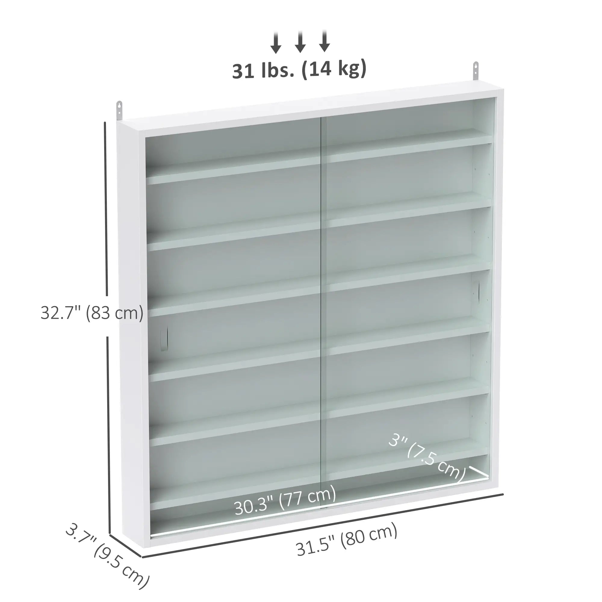 7-Tier Glass Curio Cabinet, 2 Glass Doors, 6 Adjustable Shelves, White Display Bookshelves at Gallery Canada