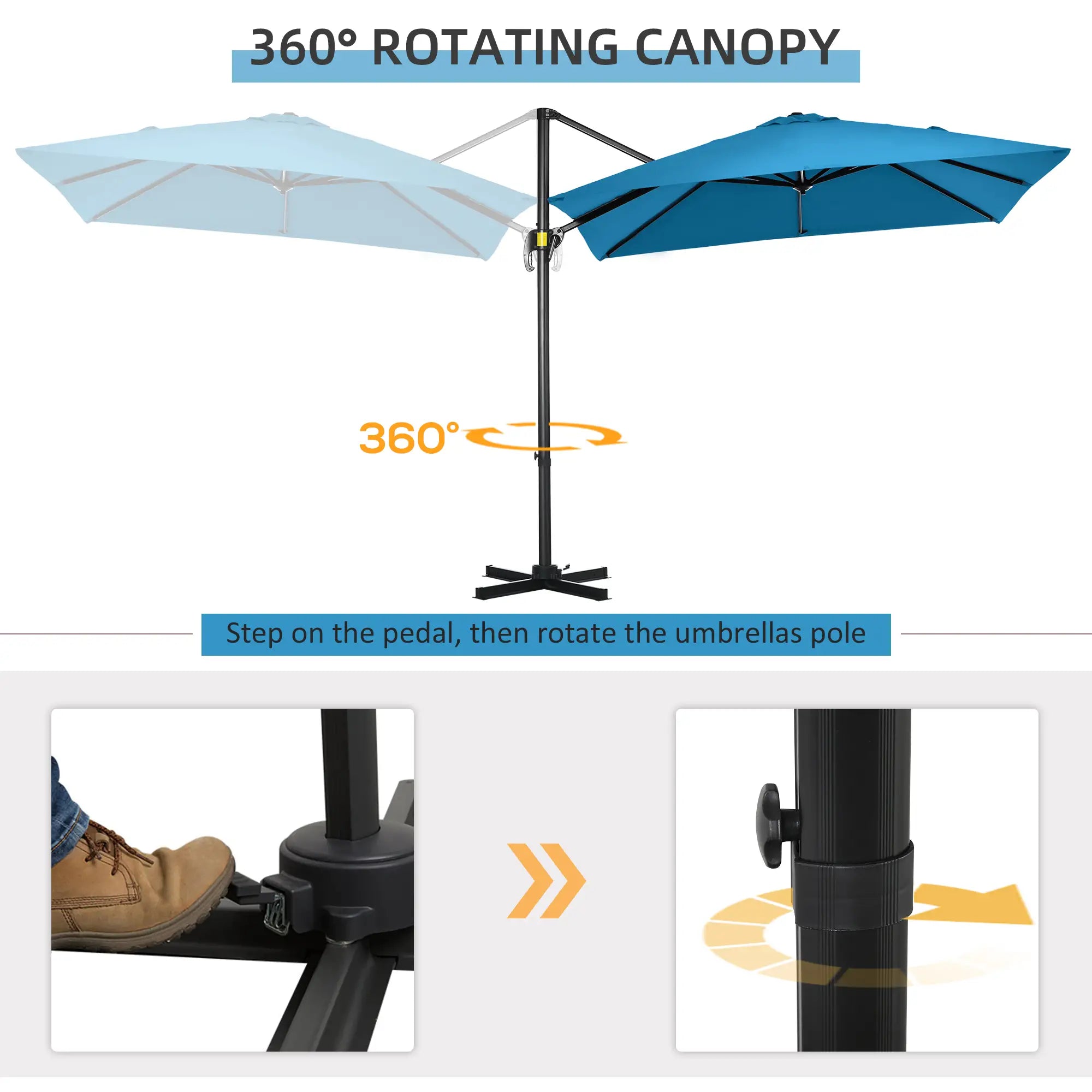 8' x 8' Square Patio Umbrella, 360° Rotation, Aluminum Cantilever, Turquoise Offset Cantilever Umbrellas at Gallery Canada