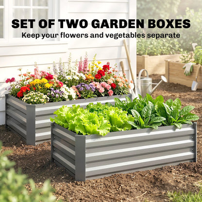 Set of 2 Galvanized Raised Garden Beds, Outdoor Planter Box, Light Grey Raised Garden Beds at Gallery Canada