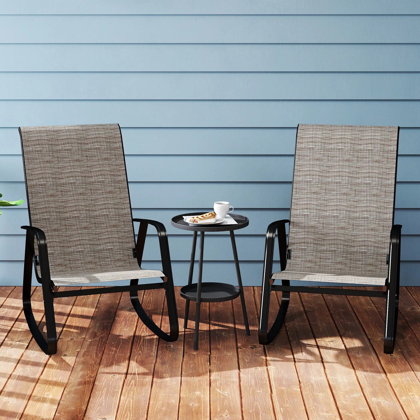 Set of 2 Patio Rocking Chairs, High Backrest, Armrests, Light Brown Outdoor Rocking Chairs at Gallery Canada