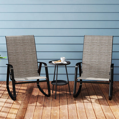 Set of 2 Patio Rocking Chairs, High Backrest, Armrests, Light Brown Outdoor Rocking Chairs at Gallery Canada