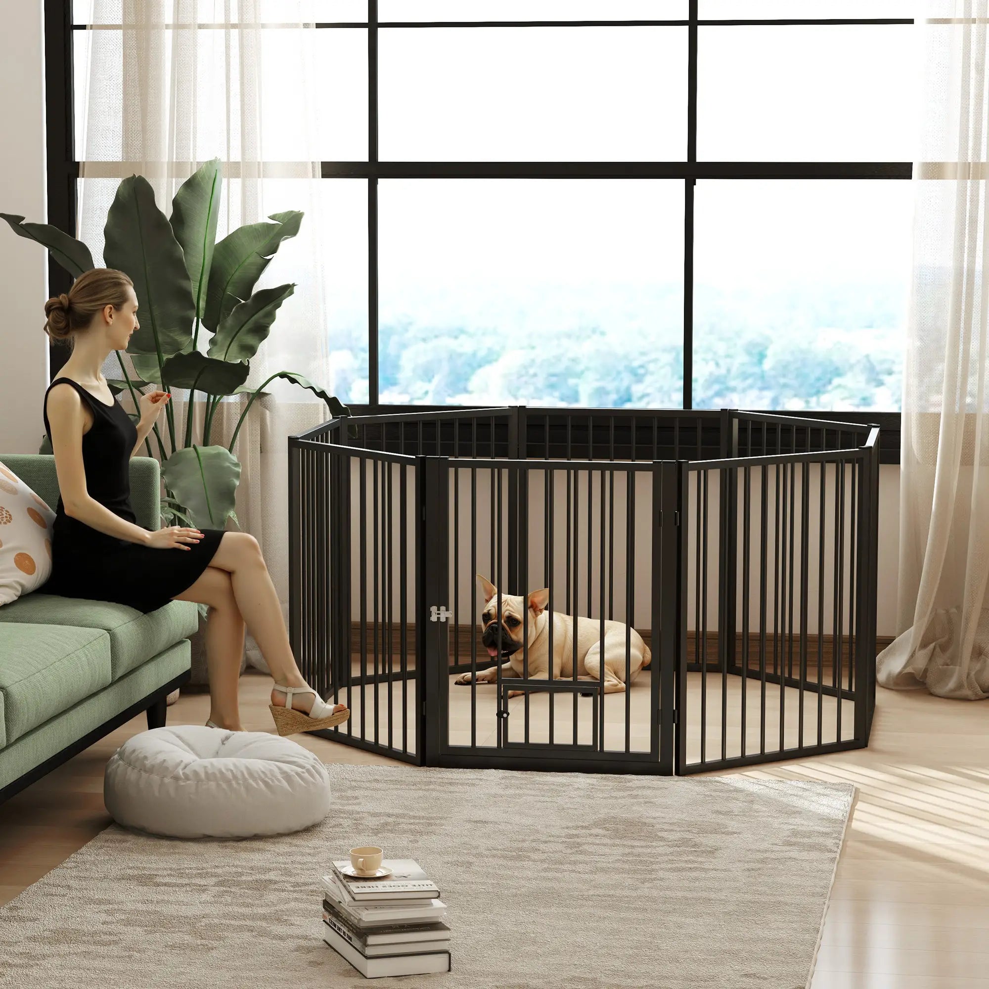 8 Panels Dog Playpen, Foldable Portable, Small Medium Dogs, 30