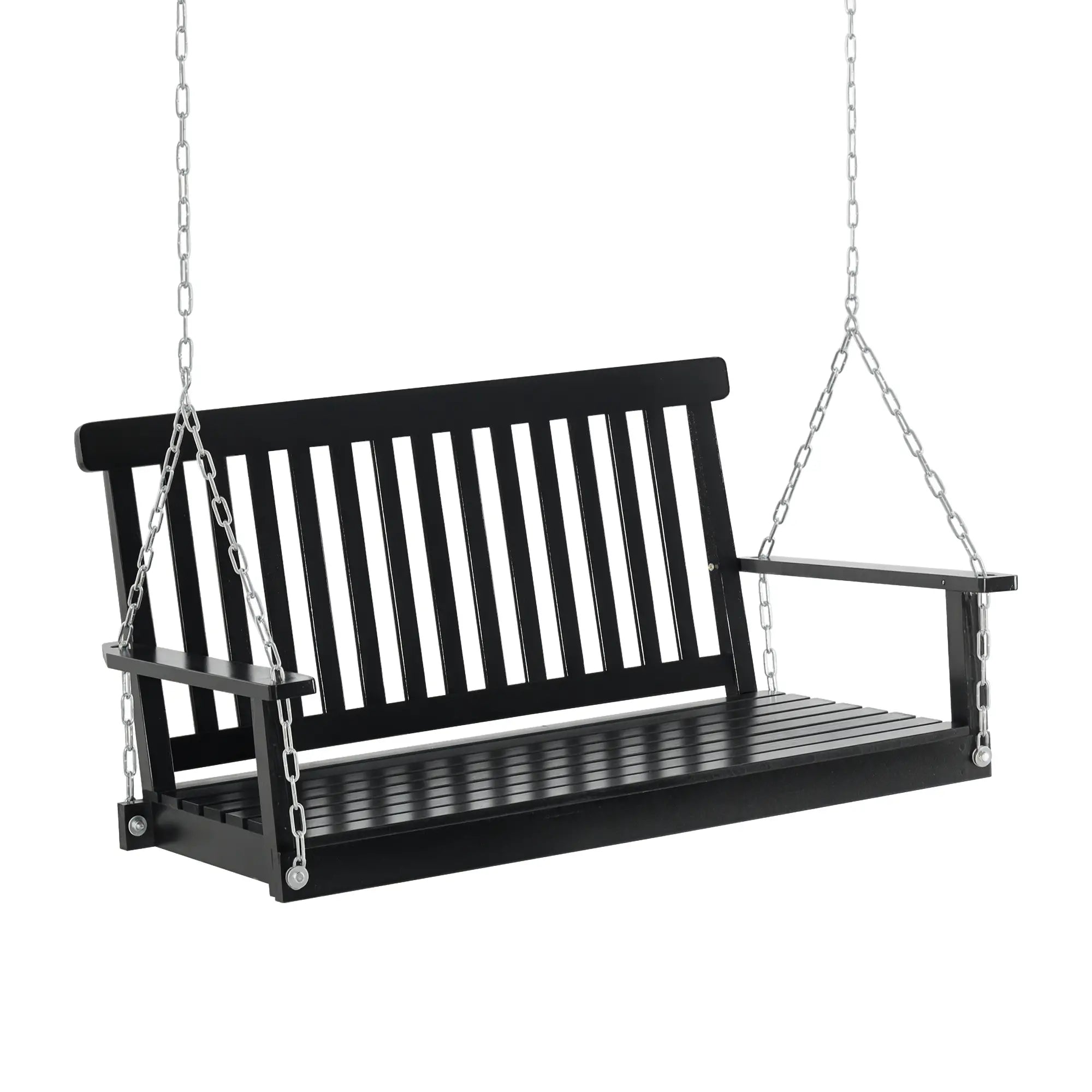 2-Seater Wood Patio Swing Chair, Hanging Chains, Black Hanging Porch Swings at Gallery Canada