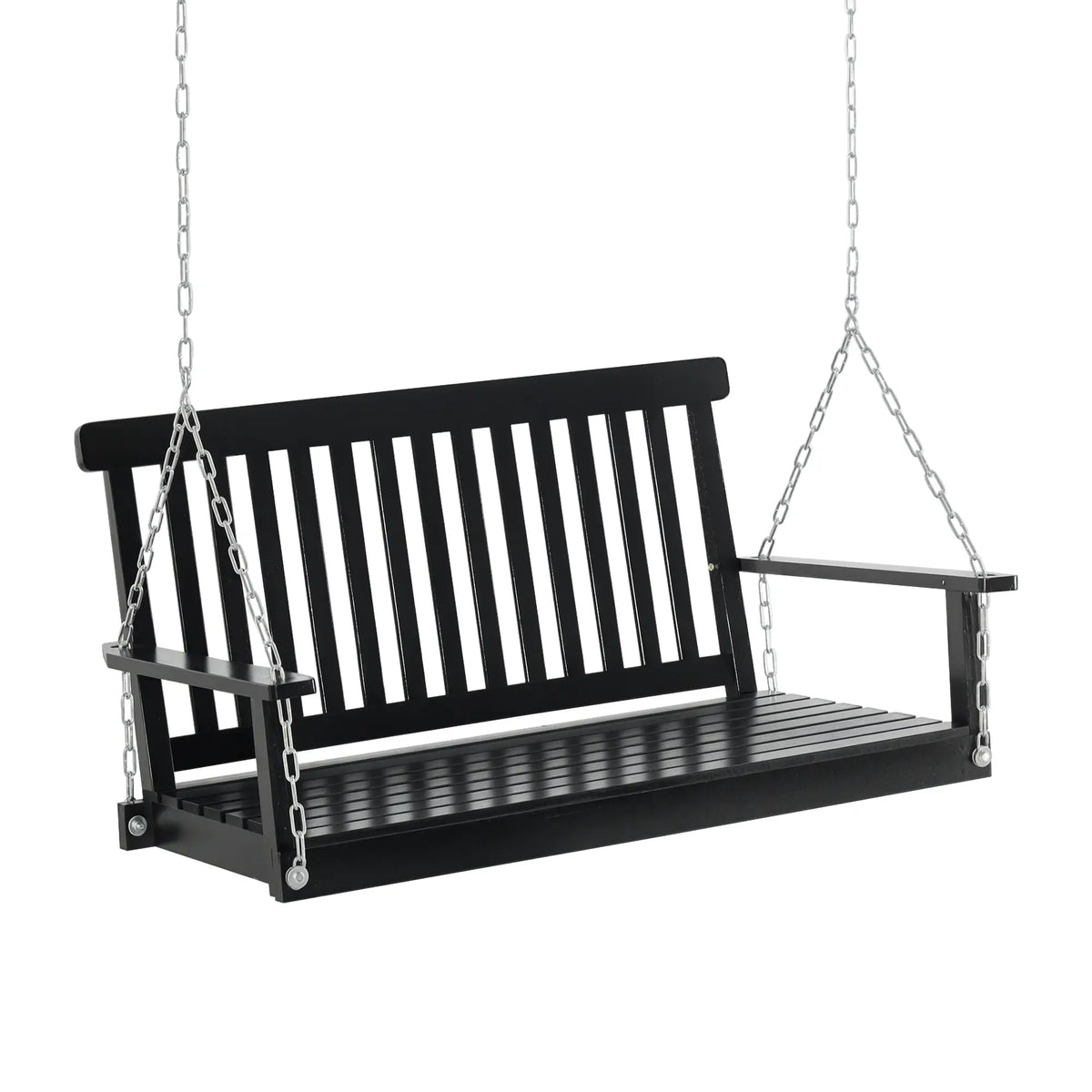 2-Seater Wood Patio Swing Chair, Hanging Chains, Black Hanging Porch Swings at Gallery Canada