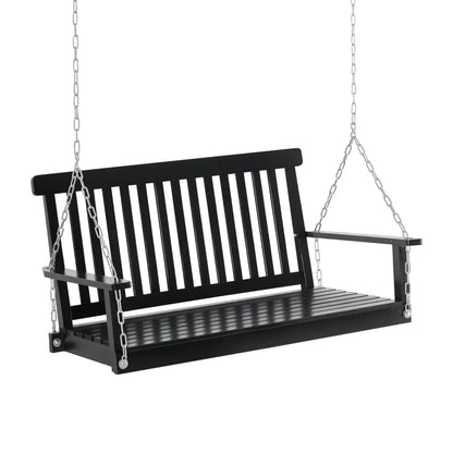 2-Seater Wood Patio Swing Chair, Hanging Chains, Black Hanging Porch Swings at Gallery Canada