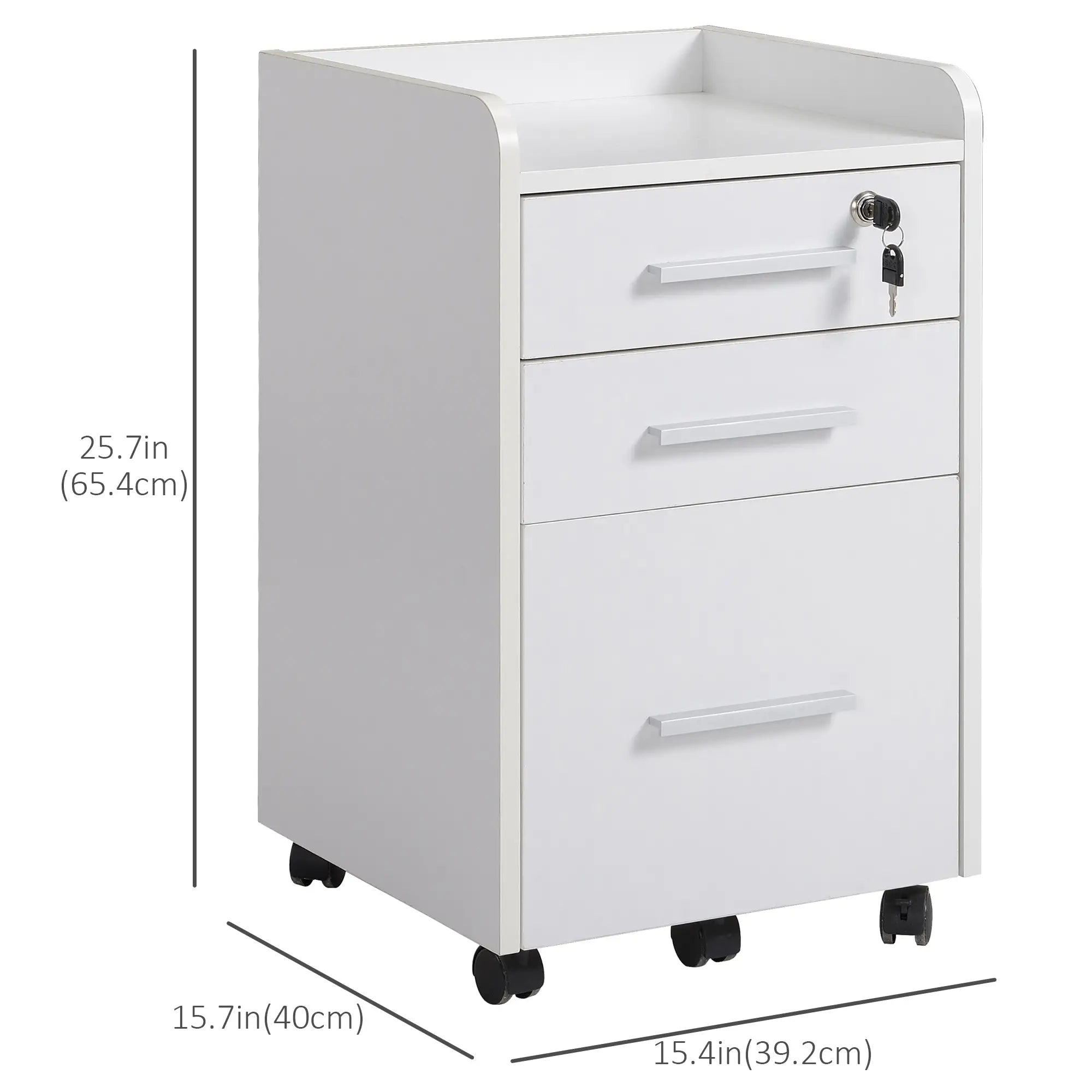 3 Drawer File Cabinet with Lock, Lockable on Wheels, Letter and A4 Size, White Office Cabinets & Cupboards at Gallery Canada