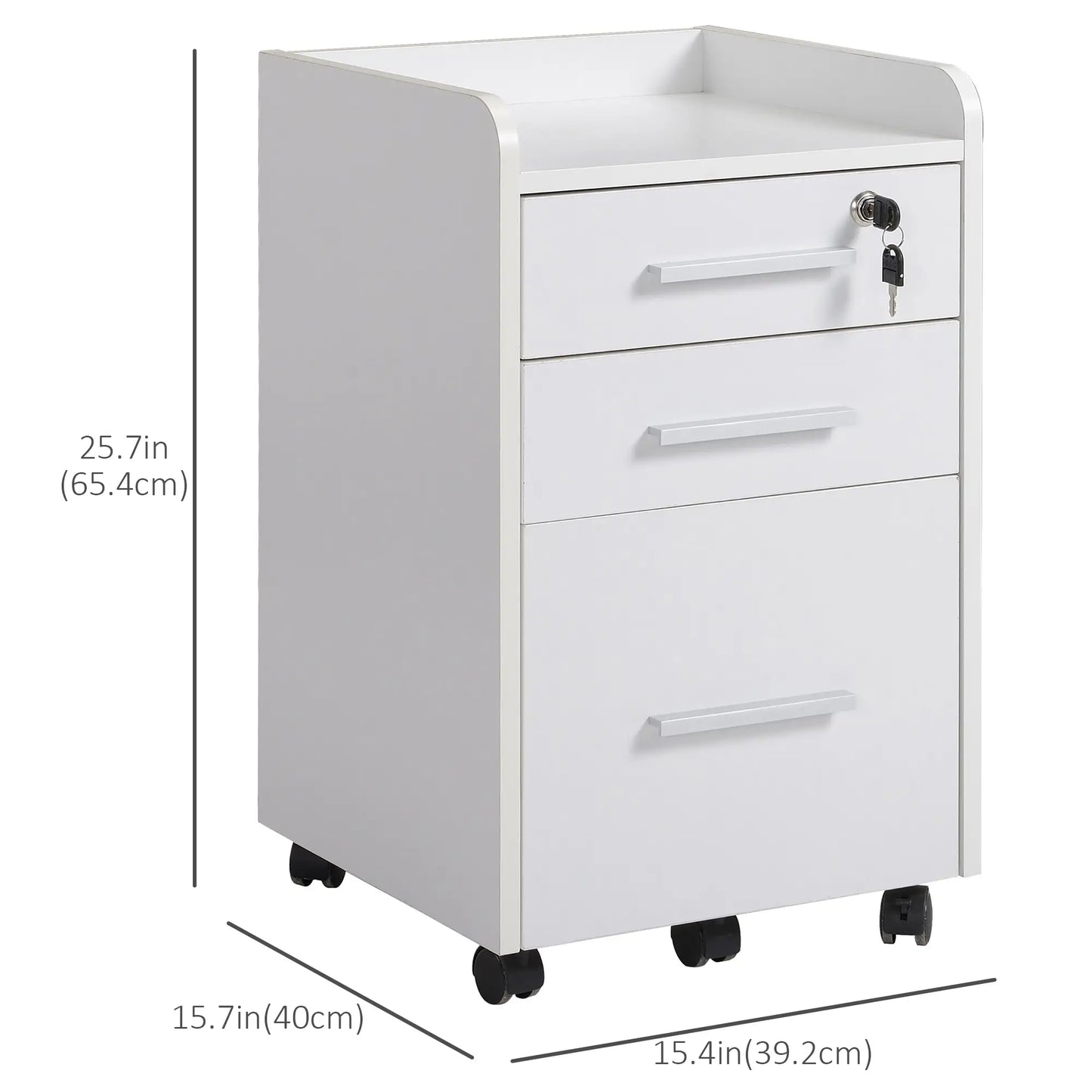 3 Drawer File Cabinet with Lock, Lockable on Wheels, Letter and A4 Size, White Office Cabinets & Cupboards at Gallery Canada