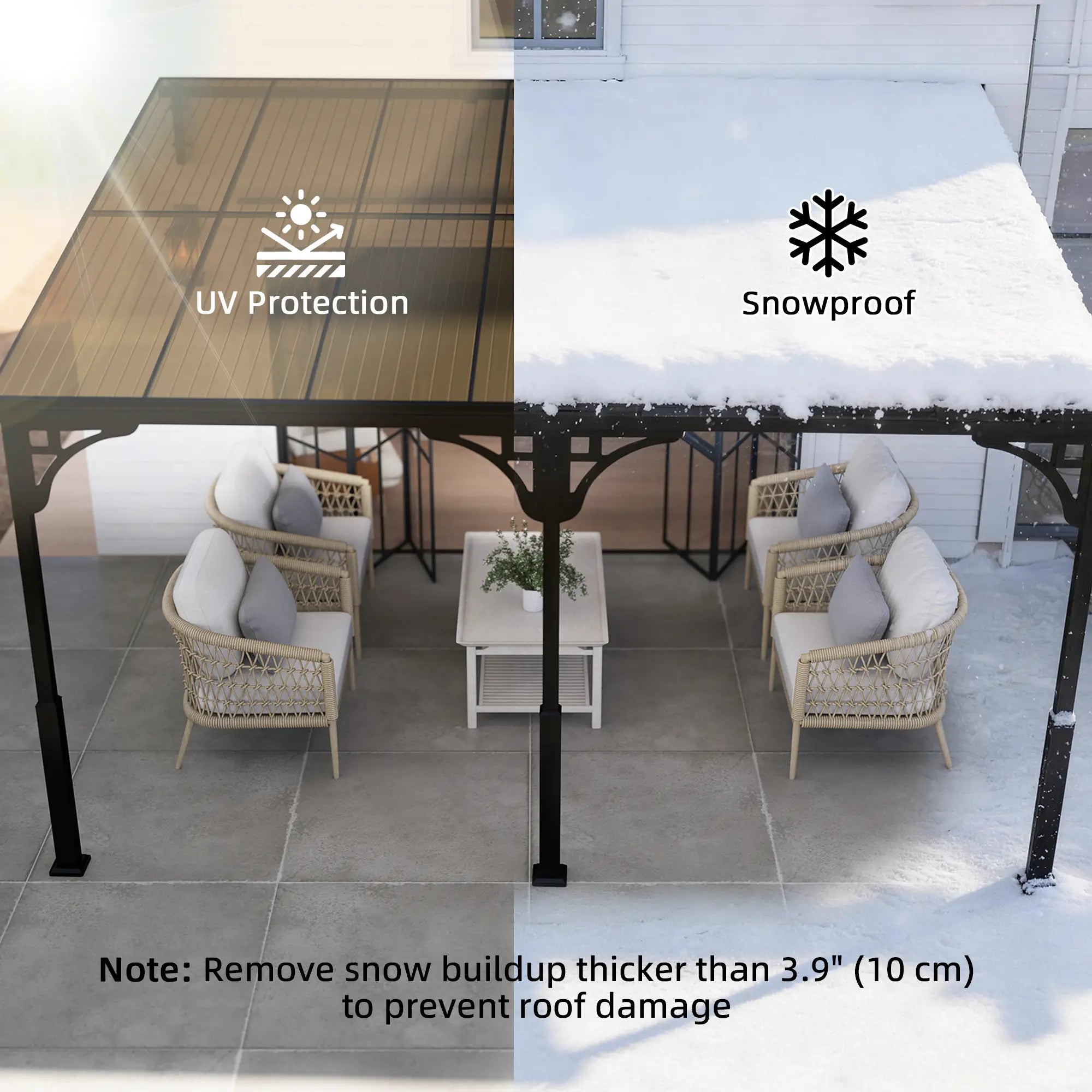 13' x 10' Lean To Gazebo, Hardtop Wall Mounted Pergola, Polycarbonate Roof, Metal-Aluminium Frame Pergolas at Gallery Canada