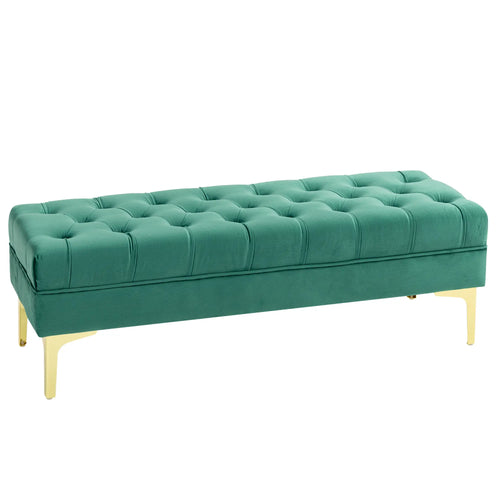 Upholstered End of Bed Bench, Button Tufted, Dark Green