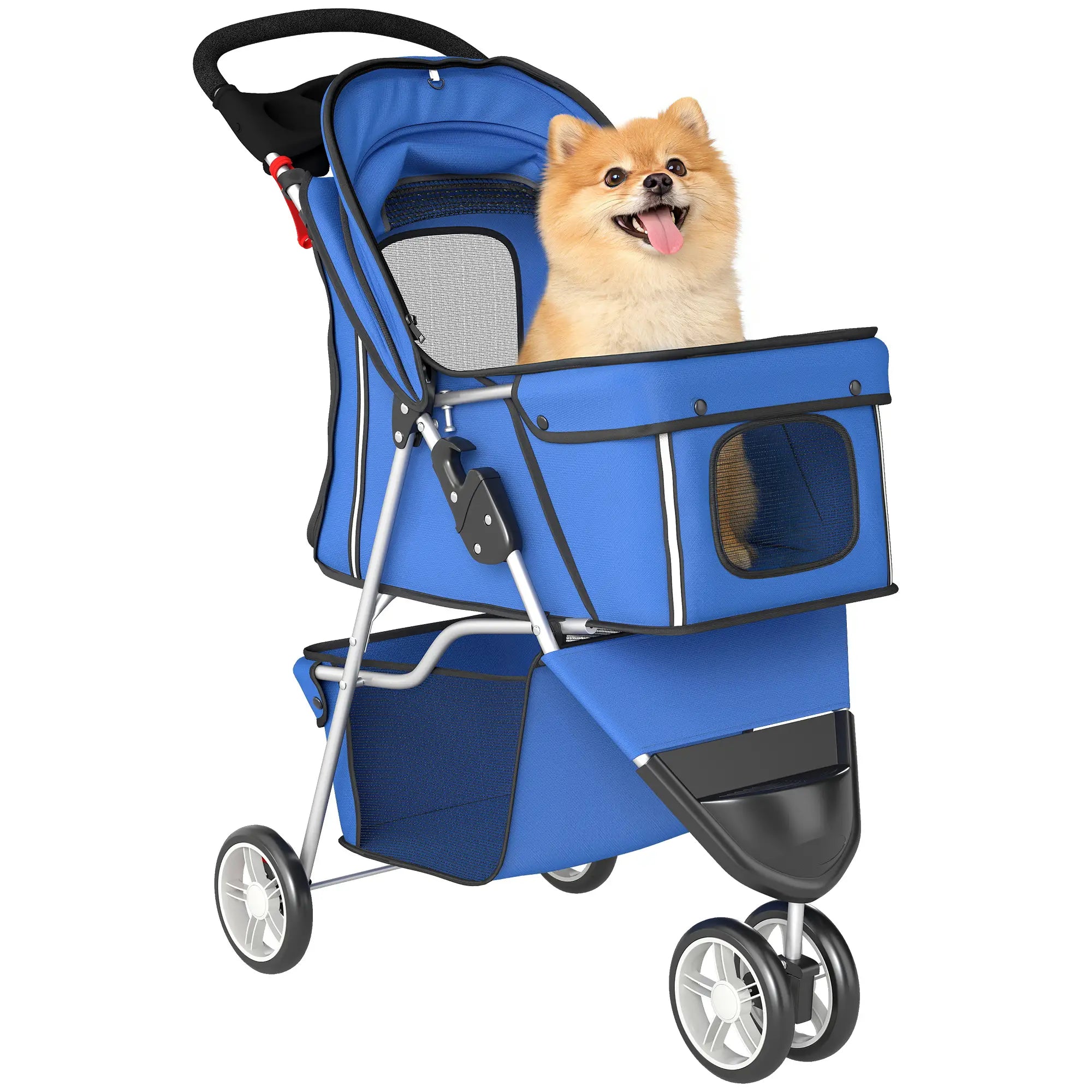 Foldable 3 Wheel Dog Stroller, Storage Basket, Adjustable Canopy, Blue Dog Bike Trailers & Strollers at Gallery Canada