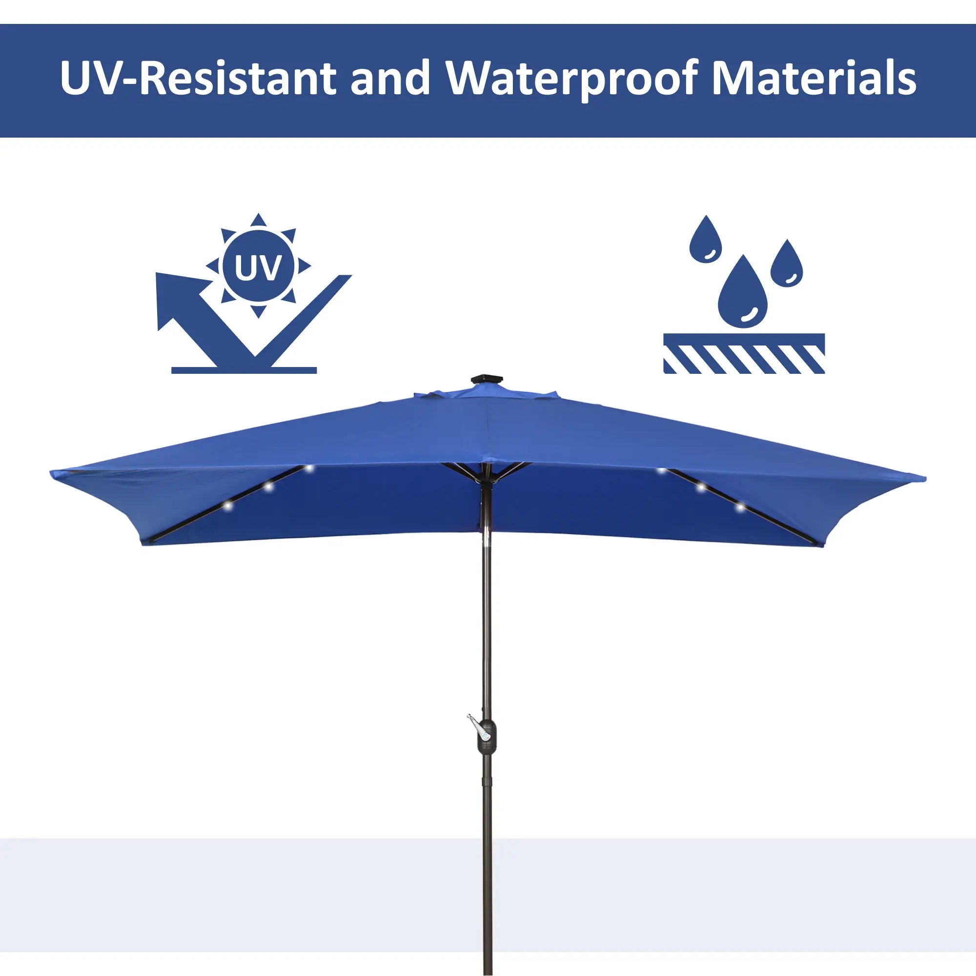 6.5x10ft Rectangle Solar Tilt Umbrella, Aluminum, Dark Blue Sun Umbrellas at Gallery Canada