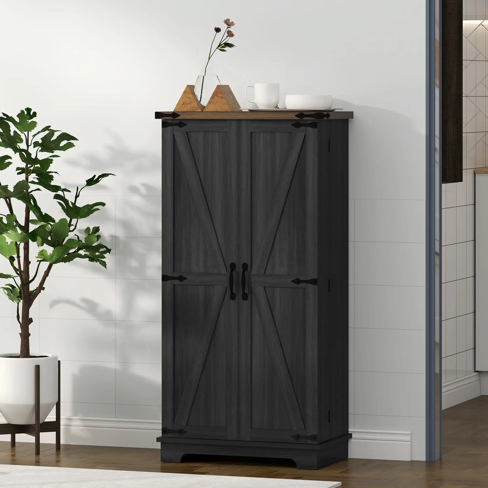 47 Inch Kitchen Pantry Cabinet, Adjustable Shelves, Black Kitchen Pantry Cabinets at Gallery Canada