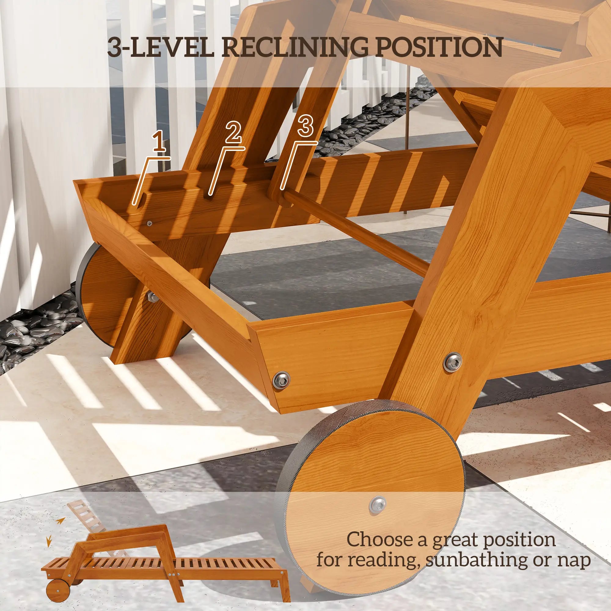 Wood Lounge Chair, 3-Position Adjustable, Orange Lounger Chairs at Gallery Canada