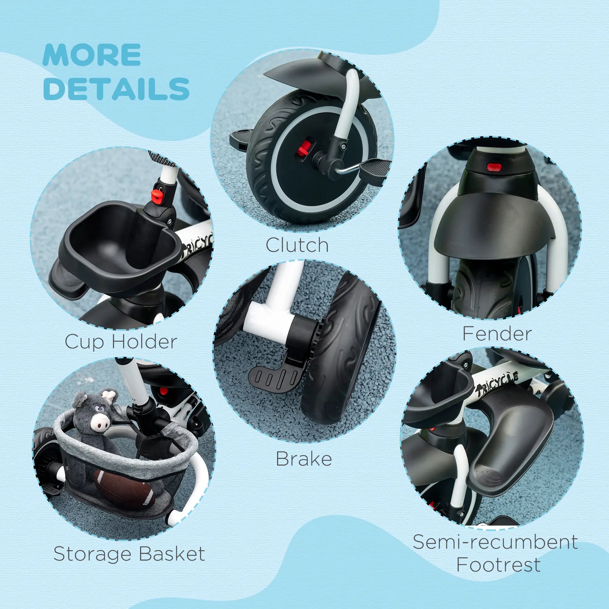 6-in-1 Toddler Tricycle, Adjustable Seat, Push Handle, Grey Tricycles for Kids at Gallery Canada