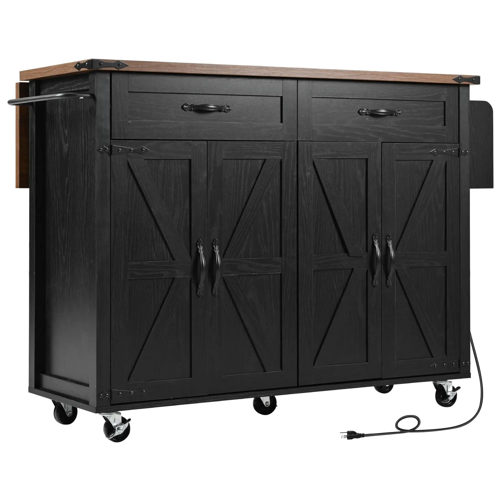 Kitchen Island with Spice Rack, Storage Drawers, Power Outlet, 53.5
