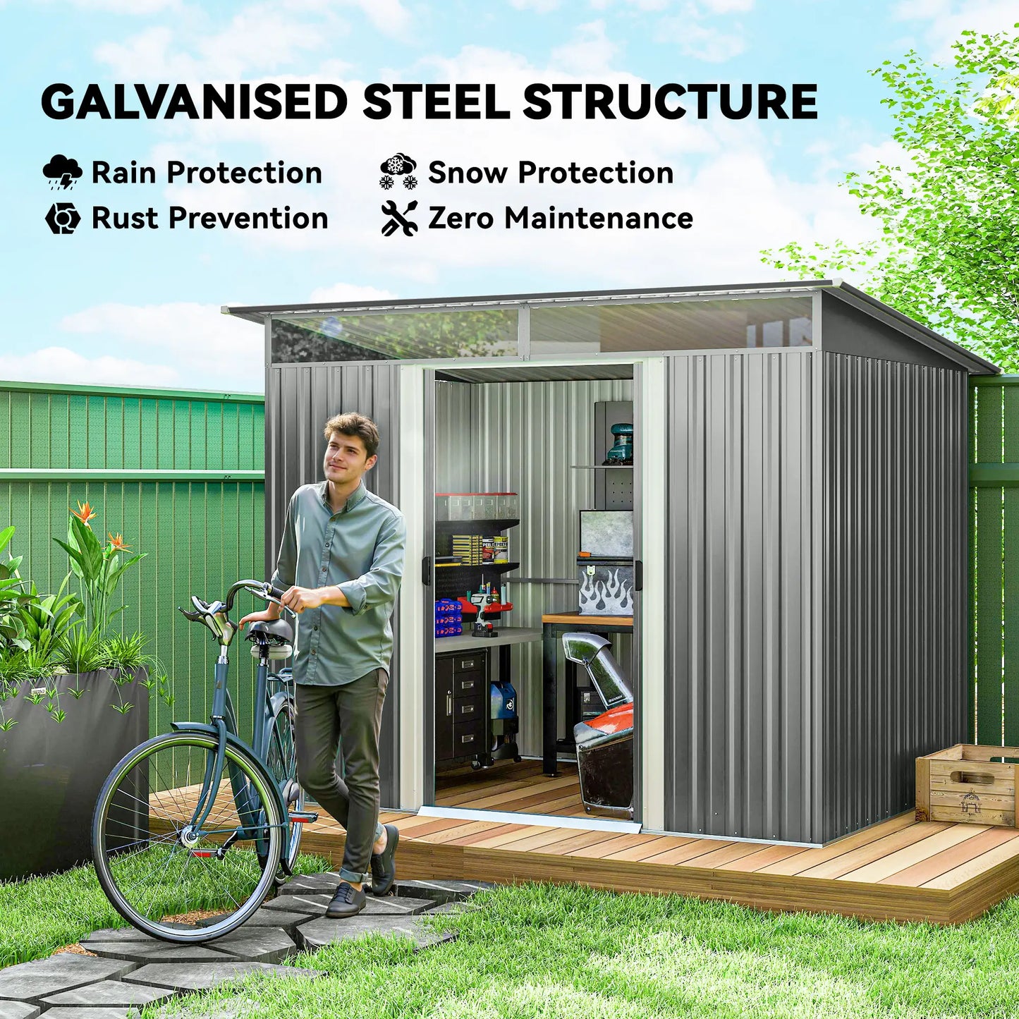 9' X 6.5' Outdoor Metal Garden Shed, Utility Tool Storage, Light Grey Sheds at Gallery Canada