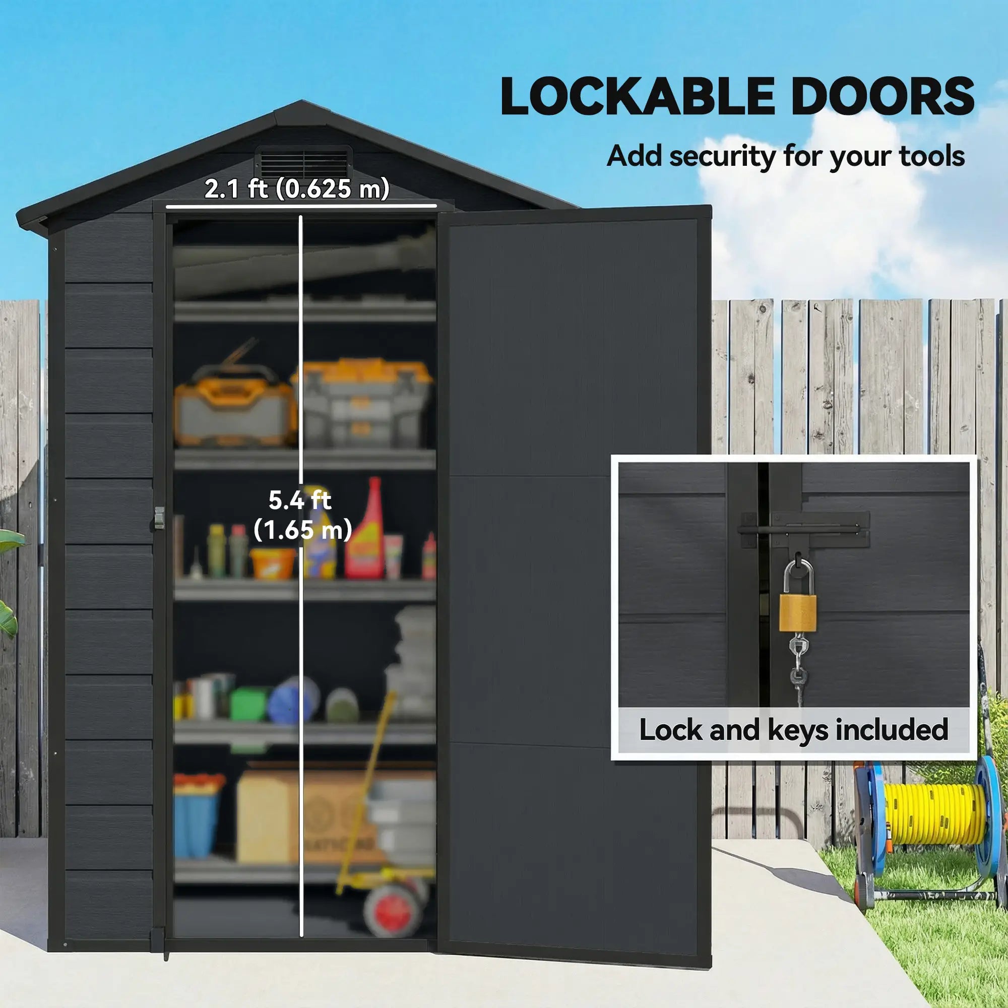 4' x 3' Plastic Garden Shed With Floor, Lockable Door, Window, Vent, Dark Grey Sheds at Gallery Canada