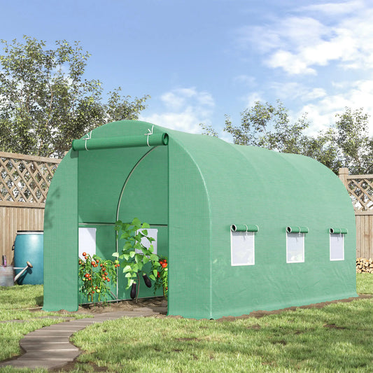 15' x 6.6' x 6.6' Walk-in Greenhouse, PE Cover, Roll Up Door, Windows Walk In Greenhouses Deep Green at Gallery Canada