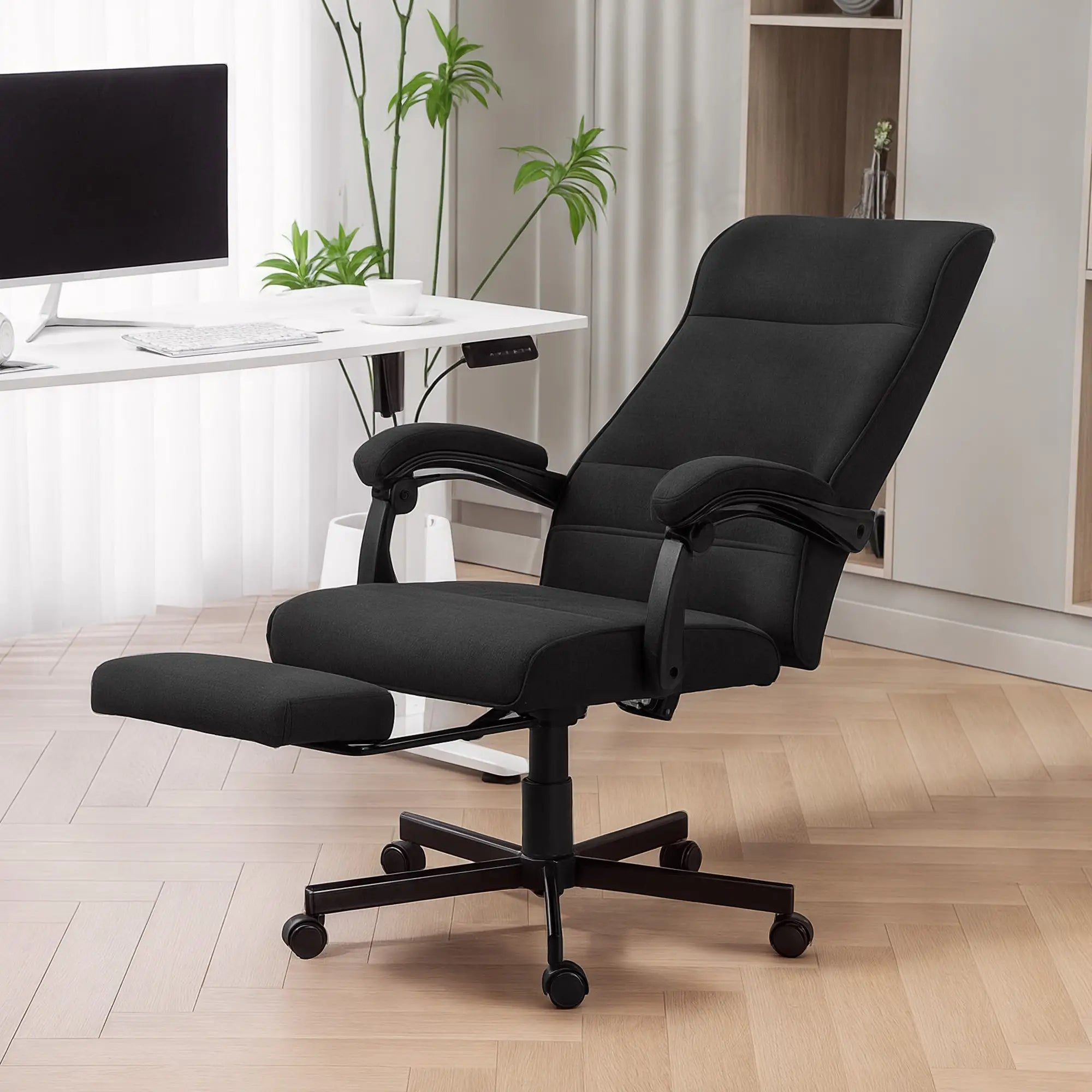 High Back Swivel Recliner Chair, Adjustable Height, Footrest, Armrest, Black Office Chairs at Gallery Canada