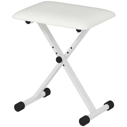 Adjustable Piano Bench, X-Style Folding Piano Stool with Padded Seat, Non-Slip Rubber Feet, Keyboard Chair, White