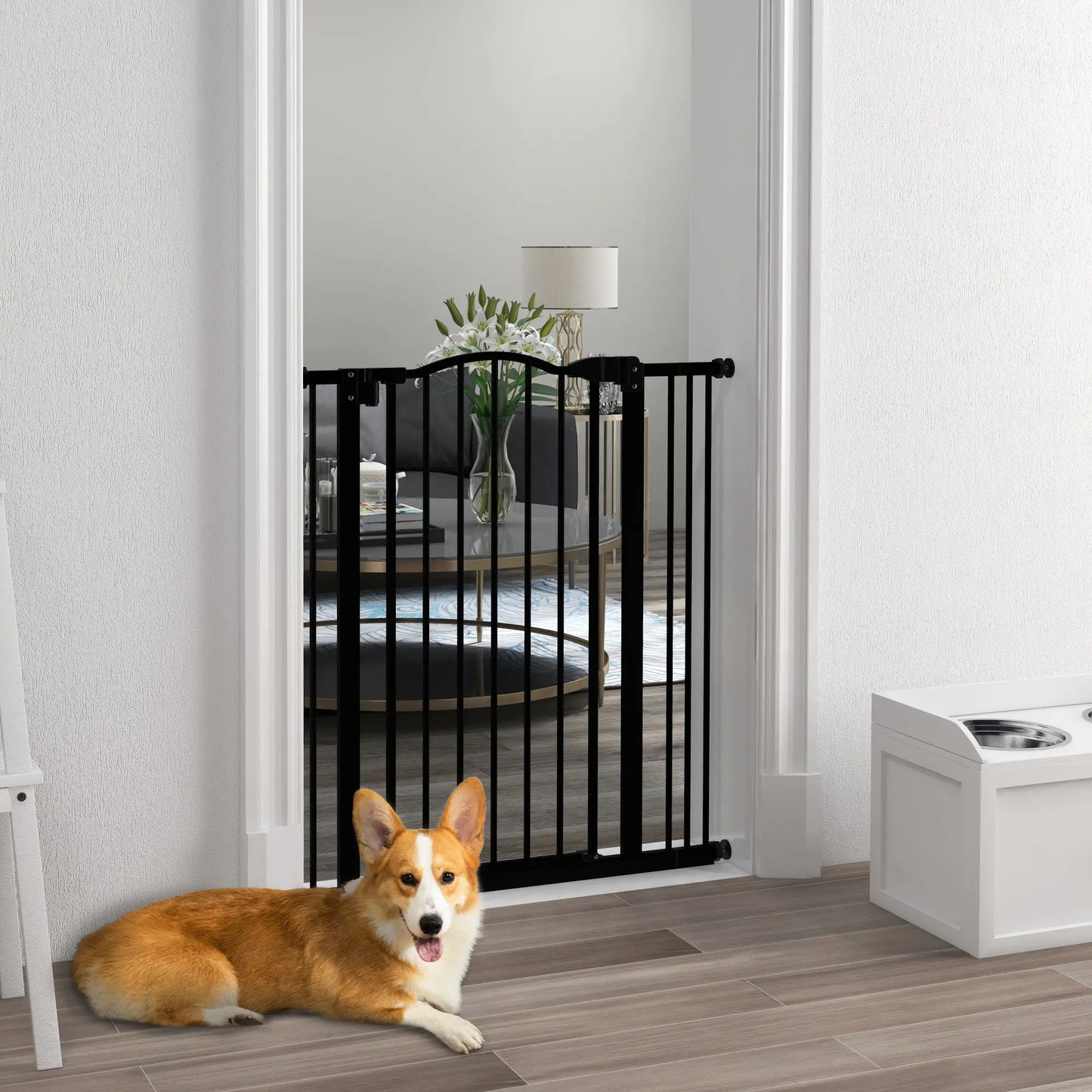 Extra Tall Dog Gate with Door, Pressure Fit, Auto Close, 29-34 Inch, Black Houses, Kennels & Pens at Gallery Canada
