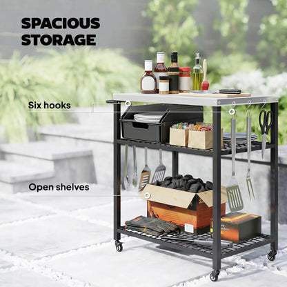 Outdoor Grill Cart With Stainless Steel Top, Two-Shelf Pizza Oven Stand, Black Outdoor Grill Carts at Gallery Canada