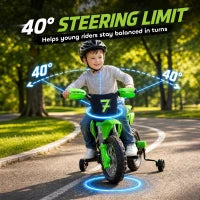 Moto électrique pour enfants 12V, Jouet à rouler, Roues d'entraînement, Vert