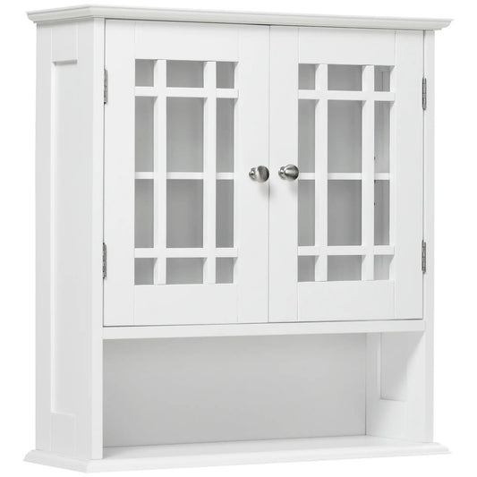 Modern Wall Mount Bathroom Cabinet, Storage Organizer with 2 Door Cabinet and Open Shelf, White Wall Mounted Cabinets White at Gallery Canada