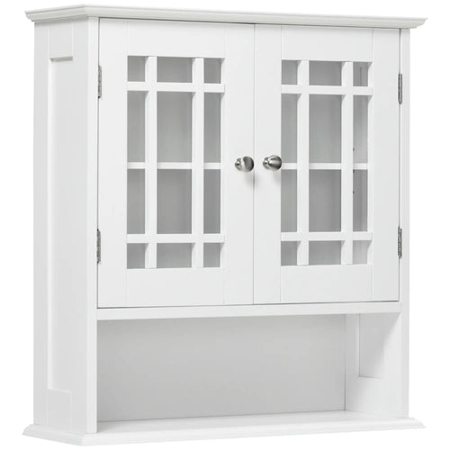 Modern Wall Mount Bathroom Cabinet, Storage Organizer with 2 Door Cabinet and Open Shelf, White