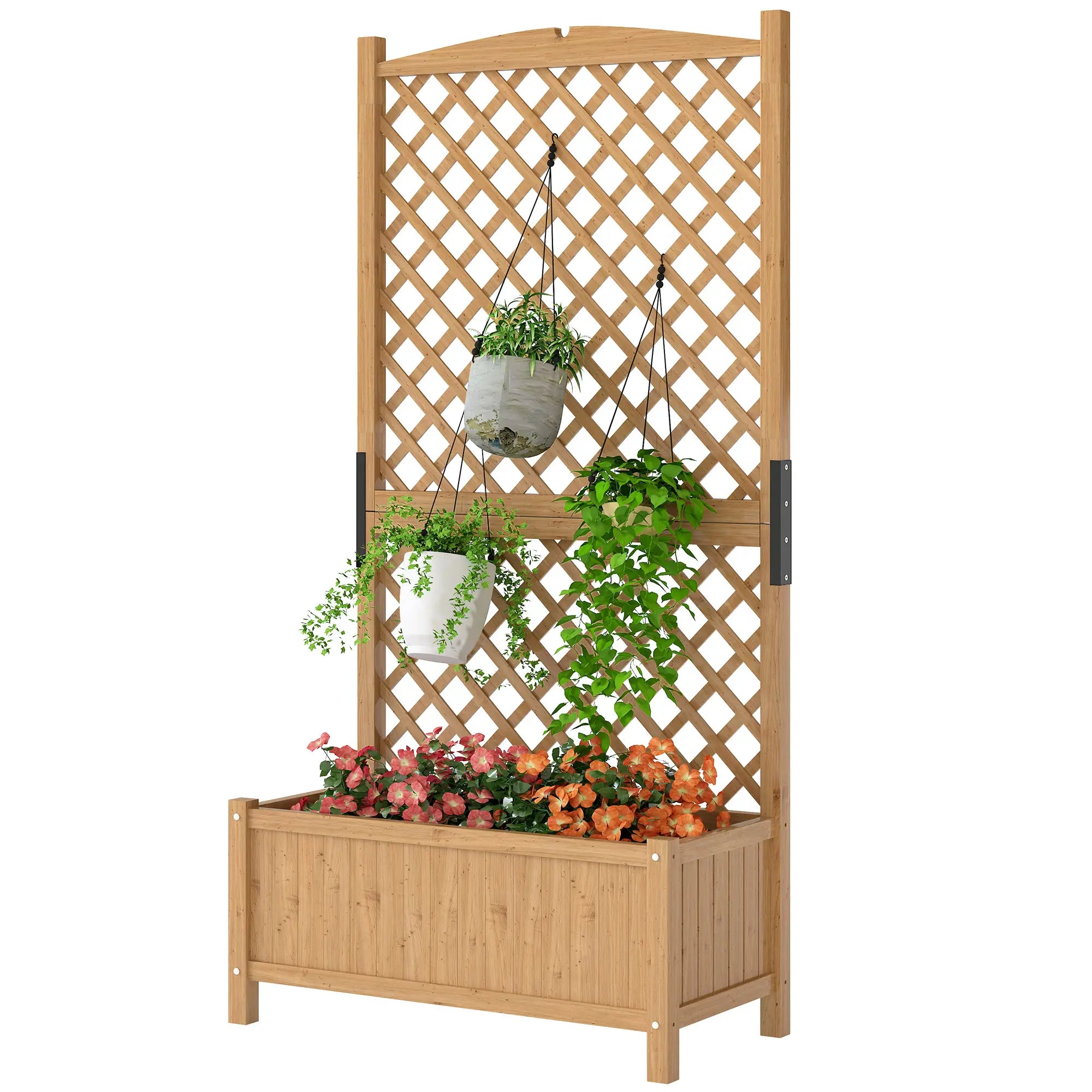 Wooden Raised Garden Bed With Trellis, 35.4