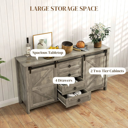 60" Buffet Cabinet, Farmhouse Sideboard, Sliding Barn Doors, Light Grey Bar Cabinets at Gallery Canada