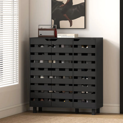 Shoe Cabinet, 20 Pair Storage with Hollowed-Out Doors, Black Shoe Storage Cabinets & Racks at Gallery Canada