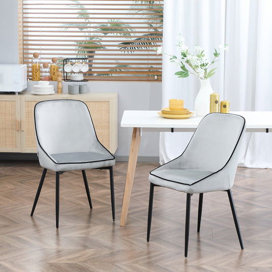 Dining Chairs Set of 2, Upholstered Velvet Kitchen Chairs, Accent Chair with Back, Steel Legs for Living Room,, Grey - Gallery Canada